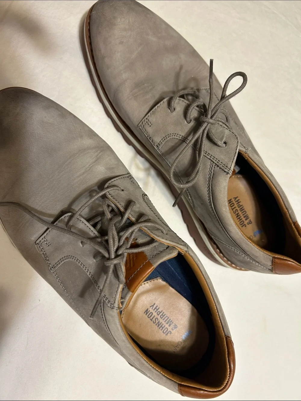 Johnston & Murphy Gray Suede Derby with Brown Leather Trim